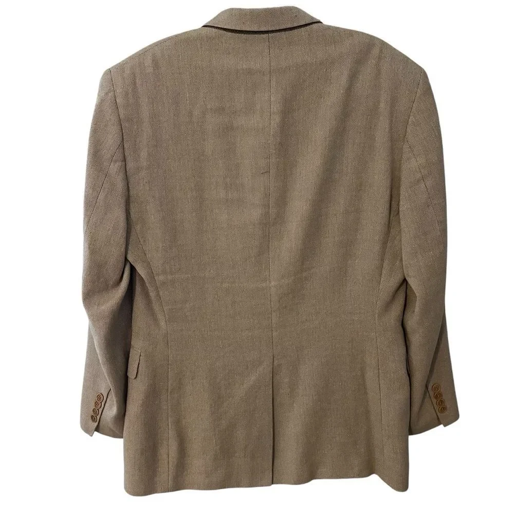 Brooks Brothers 346 Wool Linen Silk Blend Suit Coat Tan 40R